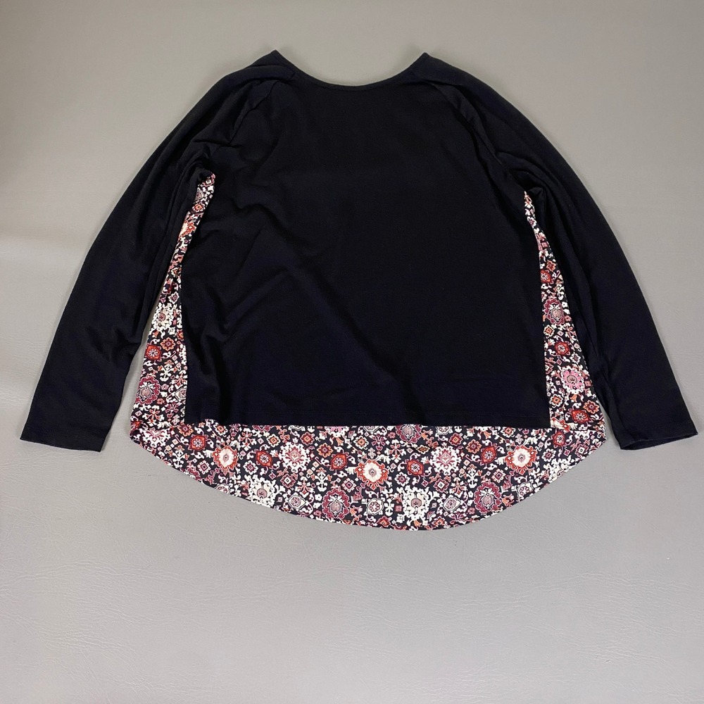 LOFT Tunic Top Women's Large Black Mixed Media Long Sleeve Medallion Print Back